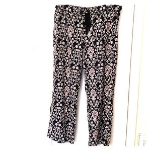 LOFT Wide-Leg Floral Drawstring Pants